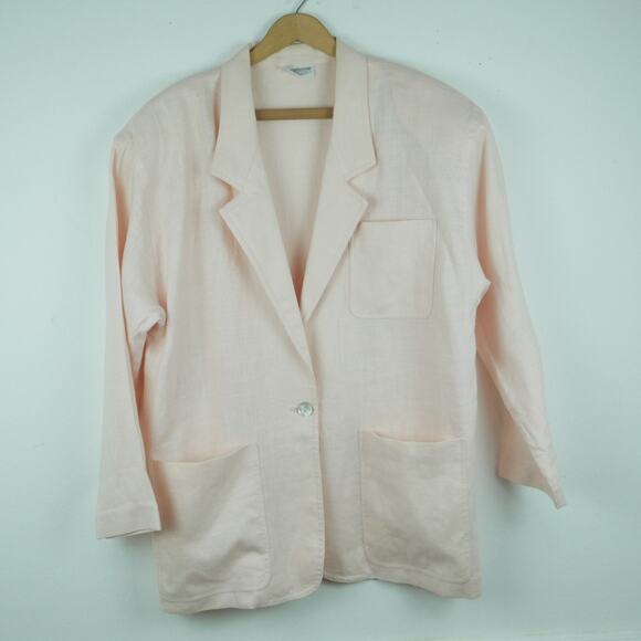 Vintage 14 Blazer 100% Linen Powder Pink Pastel 80s Boxy Preppy Country Club - Picture 1 of 15